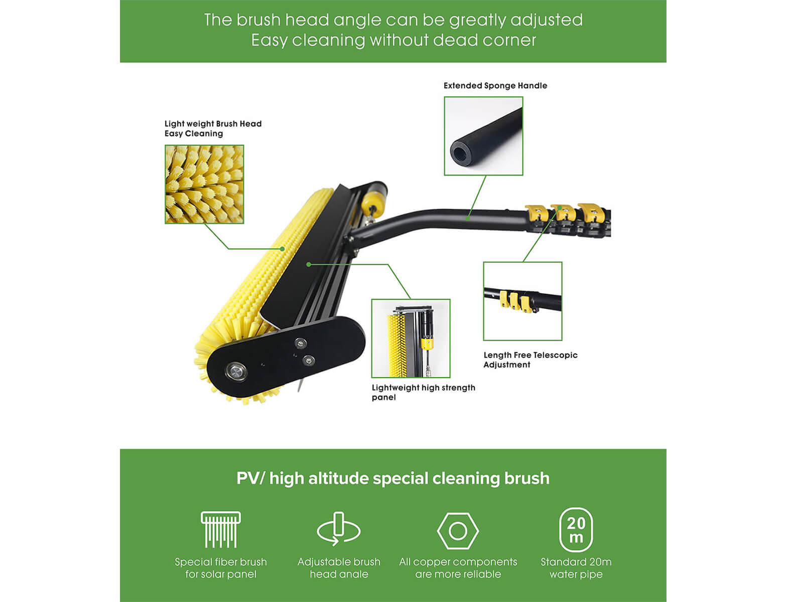 Solar panel cleaning brush