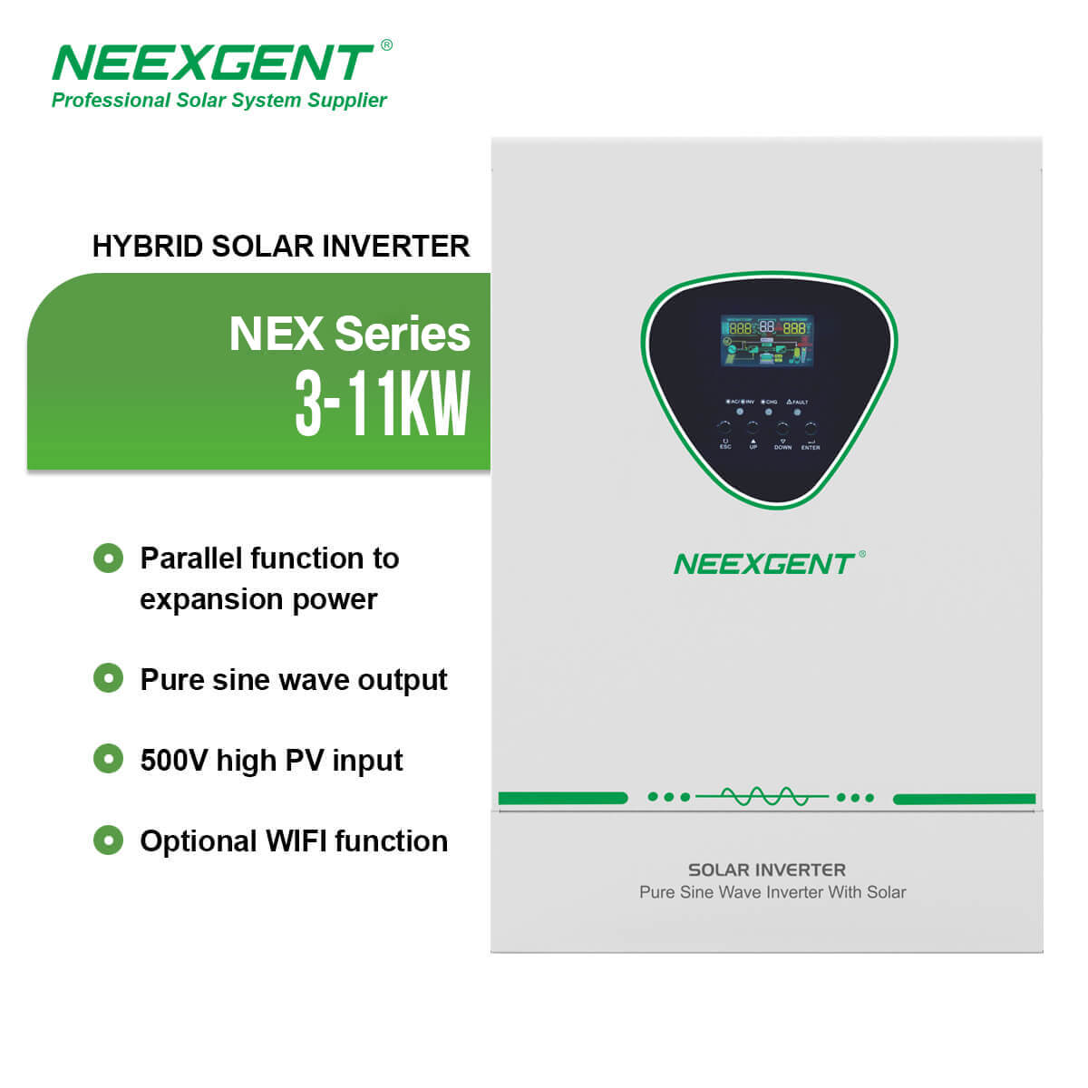 Neexgent Hybrid Solar Inverter 24V 48V 3-11kw Off Grid Pure Sine Wave On Grid Backup with WIFI