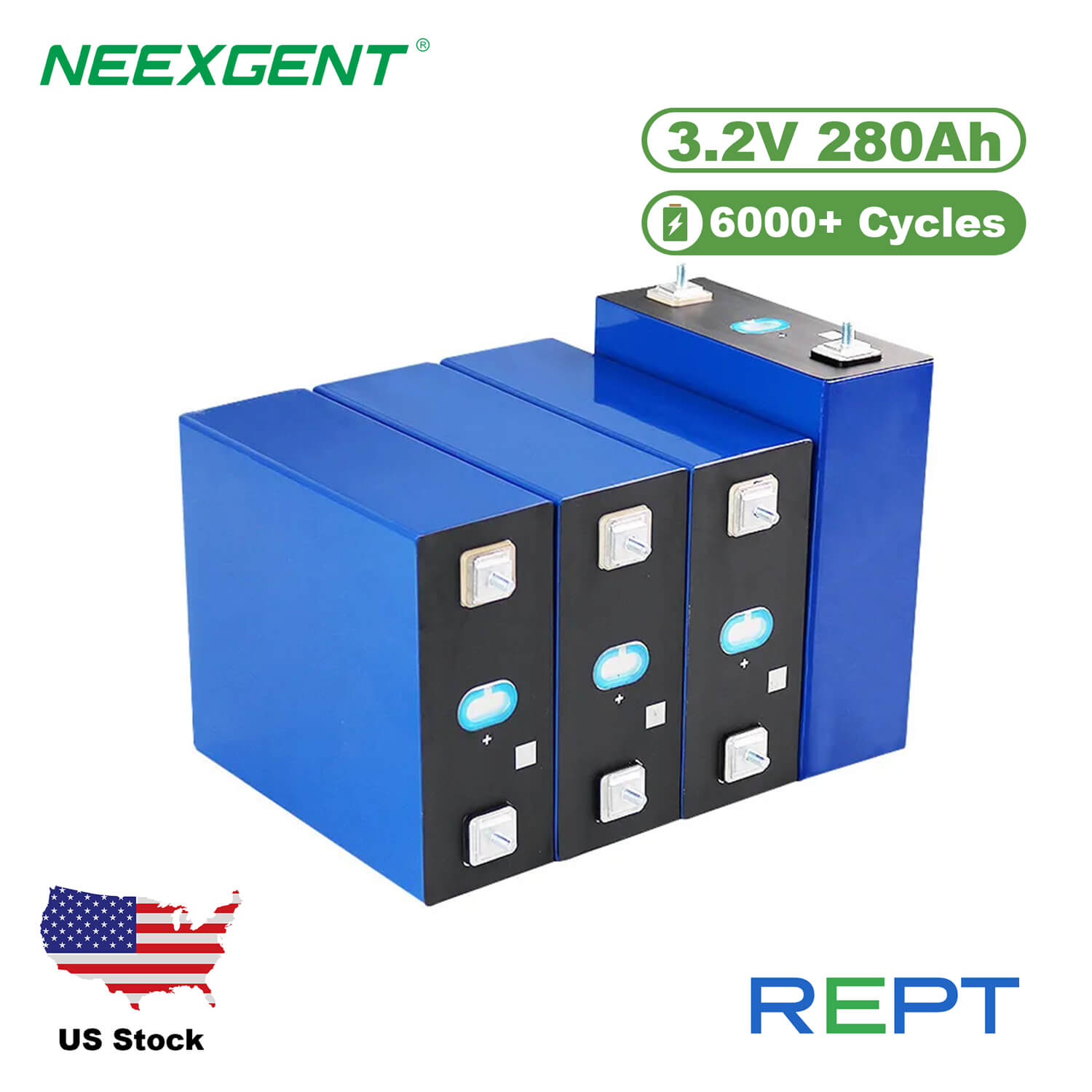 Neexgent US Stock REPT 3.2v 280ah 6000 Cycles LiFePO4 Prismatic Cells Grade A Lithium Battery