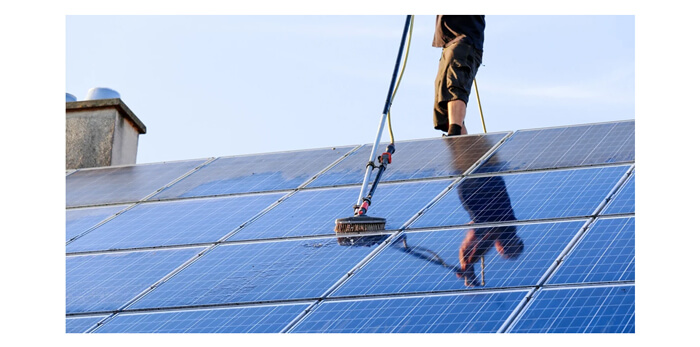 cleaning solar panels on a pitched roof​